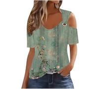 Sexy Cold Shoulder Tops for Women UK Casual Ladies Eyelet Tops Trendy Solid Basic Womens Tops Blouses Workout Vacation Tunic Blouses Short Sleeve Cotton Tshirts