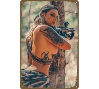Sexy Cowgirl Gun Poster Pinup Girl Metal Tin Sign Wall Art Decor Plaque for Home Man Cave Bathroom Garage Bar Pub Club 8x12 inch