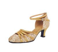 Sexy Dance Heels for Women Latin Salsa Closed Toe Low Heel Tango Ballroom Tap Dance Shoes Ballroom Modern Latin Dancing Shoe for Wedding Party Prom Gold