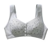Sexy Deep V Padded Bra for Middle and Elderly Women Large Sized Pure Cotton Thin Frameless Lace Back Front Opening Mothers Comfort Everyday (Grey, XXL)