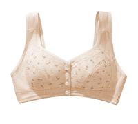 Sexy Deep V Padded Bra for Middle and Elderly Women Large Sized Pure Cotton Thin Frameless Lace Back Front Opening Mothers Comfort Everyday (Beige, S)