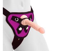 Sexy Emporium Beginners 5 Inch Pegging Strap On Dildo Sex Toy Realistic Suction Cup Dildos White Brown Black Pink Purple Red (White Dildo Purple Harness)