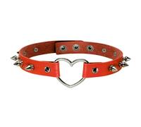 SEXY EMPORIUM Choker - Spiked, Spike, Retro Punk Collar for Women Multicolored with Rivet Studded Adjustable Goth Heart Shape Biker PU Leather Rock'n'roll (HEART Red)
