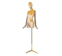 Sexy Female Mannequin Velvet Torso, The Golden Plated Arm Can Rotate, Suitable for Clothing Store Windows，shops(Yellow)