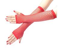 Sexy Fishnet Gloves for Women & Men - Stretchy Long Fingerless Gloves, Elastic Mesh Gothic Arm Warmers, Breathable Fetish Latex-Free Gothic Fashion Party Costume Accessories Red