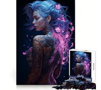 Sexy Floral Neon Girl 1000 Pieces Jigsaw Puzzles for Teenagers Boost Memory Stress Release Premium Cut Cherished Gift 38x52cm