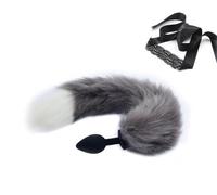 Sexy Fox Tail Cosplay Anal Plug Butt Stopper with Tail, Silicone Fox Tail Butt Plug with Lace Blindfold Set, Faux Fox Tail Fur Anal Plug Sex Toy, Soft Fluffy Tail,for Couples Women Costume Props