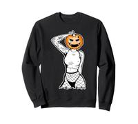 Sexy Girl Pumpkin Head Jack-o-Lantern Blackwork Sweatshirt