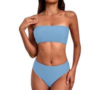 Sexy High Waisted Bandeau Bikini Set for Women - 2 Piece Solid Color Swimwear with Tummy Control Plus Size