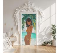 Sexy Hot Girl Body Door Sticker Self-Adhesive 80X200 cm, Beach Swimsuit Girl Door Stickers Poster Removable Vinyl Wallpaper Poster for Interior Bedroom Decor