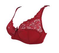 Sexy Lace Bra with Large Cups Ultra Thin Cups Seamless High Quality Underwired Bra with Big Boobs for Thick Women Top Women Lace, red, XXX-Large