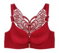 Sexy Lace Butterfly Beauty Back Bra Front Closure Wireless Push Up Everyday Bras Plus Size Seamless Anti-Sagging Bra(Wine Red,C_34/75)