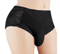 Sexy Lace Thong for Men with Transparent Design and Shaping Bugle Pouch for a Smooth Look Under Tight Clothing (XXL Black)