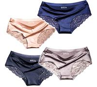 Sexy Lace Underwear for Women Frozen Silk Seamless Panties with Silky Tactile Touch 4 Pack, Assorted Colors S M L XL XXL3XL, 4-pack Fashion Assorted, S