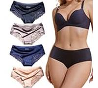 Sexy Lace Underwear for Women Frozen Silk Seamless Panties with Silky Tactile Touch 4 Pack, Assorted Colors S M L XL XXL3XL, 4-pack Fashion Assorted, S