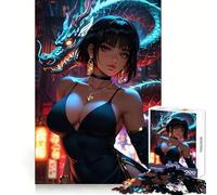 Sexy Lady With Dragon Jigsaw 1000 Pieces for Teenagers Mind Exercise Toy Relaxing Fun Design Assembly Perfect Present 38x26cm