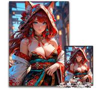 Sexy Lady With Hoodie Fox Jigsaw Puzzles 1000 Pieces for Adults Challenging Puzzles Erfect for Home Decor Birthdays Holidays And Gifts 1000 PCS(38x26cm)