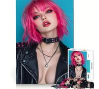 Sexy Lady With Pink Haired 1000 Piece Jigsaw Puzzles for Adults Mind Exercise Toy Casual Fun Precision Cut Artistic Gift 38x26cm