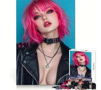 Sexy Lady With Pink Haired 1000 Piece Jigsaw Puzzles for Adults Mind Exercise Toy Casual Fun Precision Cut Artistic Gift 38x26cm