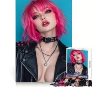 Sexy Lady With Pink Haired 1000 Pieces Jigsaws Adults Puzzles Logic Boost Toy Bonding Time Premium Edge Premium Gift 38x52cm