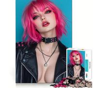 Sexy Lady With Pink Haired Adults Puzzles 1000 Piece Jigsaws Mind Exercise Toy Relaxed Mind Design Assembly Santa Wish Gift 50x75cm
