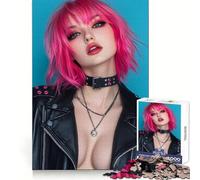 Sexy Lady With Pink Haired Adults Puzzles 1000 Piece Jigsaws Mind Exercise Toy Relaxed Mind Design Assembly Santa Wish Gift 50x75cm