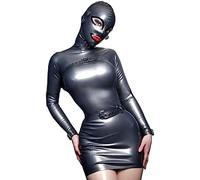 Sexy Latex Dress Attached to Hood Rubber Women Tights Clothing Custom Made Black,Black,XS