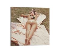 Sexy Legs Lying Half-naked on Grass with Pink Flowers on Her Bare Back Poster Painting On Canvas Wall Art Poster Scroll Picture Print Walls Decor Home Posters 28x28inch(70x70cm)