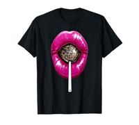 Sexy Leopard Print Lips Woman Cute Lollipop Mouth Leopard T-Shirt