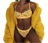 Sexy Lingerie for Women Sets Sale Clearance Bra and Knickers Sets Women 2 Pieces Lace Bra and Panties Set See Through Lingerie Matching Knickers Thong Underwear Sets Yellow