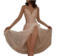 Sexy Lingerie for Women Sets Sale Clearance See Through Babydoll Chemise Night Dress Lace Sleepwear Negligee Lounge Wear Deep V-Neck Sheer Strap Sleepwear Nightgown Underwear Set One Size White