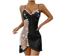 Sexy Lingerie for Women UK Clearance Naughty Babydoll Chemise Stain Night Dress Floral Lace V Neck Nightdress Sexy Ruffle Sleeveless Sleepwear Silk Pj Mini Dress Pyjamas Nightwear Ladies Black