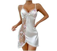 Sexy Lingerie for Women UK Clearance Naughty Babydoll Chemise Stain Night Dress Floral Lace V Neck Nightdress Sexy Ruffle Sleeveless Sleepwear Silk Pj Mini Dress Pyjamas Nightwear Ladies White