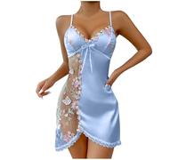 Sexy Lingerie for Women UK Sale Clearance Naughty Babydoll Chemise Stain Night Dress Floral Lace V Neck Nightdress Sexy Ruffle Sleeveless Sleepwear Silk Pj Mini Dress Pyjamas Nightwear Ladies Blue