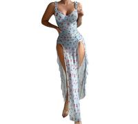 Sexy Lingerie for Women Women's New Sexy Lingerie Set Mesh Printed Spaghetti Strap Split Dress with G-String Seductive Sleepwear for Bedroom Nights & Special Occasions