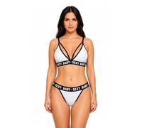 Sexy Lingerie Set for Women, Letter Print Solid Black Underwear with G-String, 2 Piece Fashion Intimate Set (White, S)