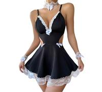 Sexy Lingerie Set Ladies Sexy Lingerie Outfits For Women Role Play Outfit Cosplay Dress Lace Apron Cosplay Outfit Set plus Size Cop (Black, XL)