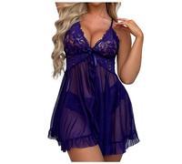 Sexy Lingerie Top and Panties Ladies Erotic Lingerie Sexy Solid Colour Bow Lace Mesh Long Erotic Open Skirt Sexy Silk Lingerie for Women Extra Small (Purple S)