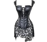 Sexy Lingerie Women Faux Leather Lace Corset Set Waist Gothic Bustier Corpet