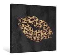 Sexy Lips Wall Art Fashion Lips Canvas Print with Leopard Pattern Stretched Artwork Cheetah Print Decor Gallery Wrap For Bedroom Dressing Room Bathroom 12x12Inch