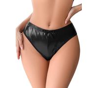 Sexy Low Rise Metallic Bikini Panties for Women Shiny Sparkle PU Leather Underwear Solid Seamless High Cut Cheeky Briefs for Party Black 2XL