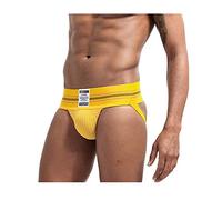 Sexy Men Jock Strap Athletic Jock Strap Supporter Thongs and G Strings Wide Belt Sexy Underwear Brief 7 Colors M-XXL (XL, Yellow)