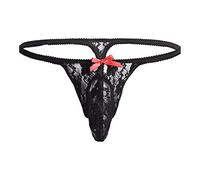 Sexy Mens G-String Lace Jockstrap Sheer Y Fronts Briefs Low Rise Jock Strap Mesh G-Strings & Thongs Breathable Men's Sissy Lingerie Hipster Slips Black