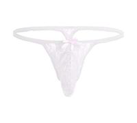 Sexy Mens G-String Lace Jockstrap Sheer Y Fronts Briefs Low Rise Jock Strap Mesh G-Strings & Thongs Breathable Men's Sissy Lingerie Hipster Slips White