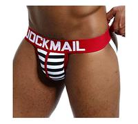 Sexy Mens Jock Straps Underwear Cotton Striped Jocks Bikini G-Strings Men Thongs Male Briefs Gay Thongs Underwear (L, Red)