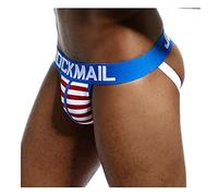 Sexy Mens Jock Straps Underwear Cotton Striped Jocks Bikini G-Strings Men Thongs Male Briefs Gay Thongs Underwear (M, Blue)