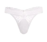 Sexy Men's Sheer Floral Lace G-String Thong Sissy Bulge Pouch Panties Low Waist Bikini Briefs T-back Underwear Crossdress Males Girly Underpants Knickers Shorts Erotic Lingerie #White XL