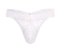 Sexy Men's Sheer Floral Lace G-String Thong Sissy Bulge Pouch Panties Low Waist Bikini Briefs T-back Underwear Crossdress Males Girly Underpants Knickers Shorts Erotic Lingerie White Large
