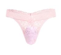 Sexy Men's Sheer Floral Lace G-String Thong Sissy Bulge Pouch Panties Low Waist Bikini Briefs T-back Underwear Crossdress Males Girly Underpants Knickers Shorts Erotic Lingerie Pink XL
