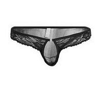 Sexy Mens Underwear Lace Low Rise Briefs Hollow Pouch Open Fly Pouch Thongs Men's Sissy Lingerie Mesh Jockstrap for Stag Do Fancy Dress Costume Black